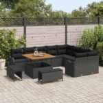 Garden Sofa Set with Cushion with Storage 12 pcs Black
