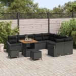 Garden Sofa Set with Cushion 12 pcs Black Poly rattan