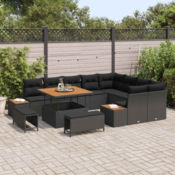 Garden Sofa Set with Cushion 12 pcs Black Poly rattan