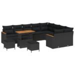 Garden Sofa Set with Cushion 12 pcs Black Poly Rattan