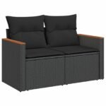 Garden Sofa Set with Cushion 12 pcs Black Poly Rattan