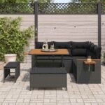 Garden Sofa Set with Cushion 9 pcs Black Poly Rattan