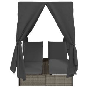 Double Sun Lounger Grey 205 x 129 x 200 cm Poly Rattan