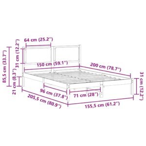 Bed Frame with Headboard Dark Grey 150 x 200 cm Solid Pine Wood