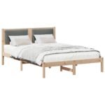 Bed Frame with Headboard Dark Grey 135 x 190 cm Solid Pine Wood