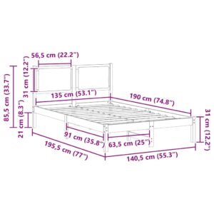 Bed Frame with Headboard Dark Grey 135 x 190 cm Solid Pine Wood