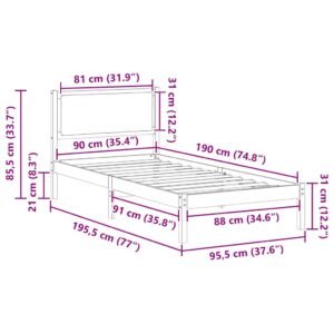 Bed Frame with Headboard Dark Grey 90 x 190 cm Solid Pine Wood
