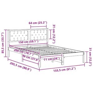 Bed Frame with Headboard Dark Grey 150 x 200 cm Solid Pine Wood