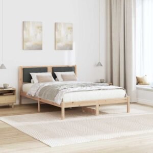 Bed Frame with Upholstered Headboard Dark Grey 135 x 190 cm