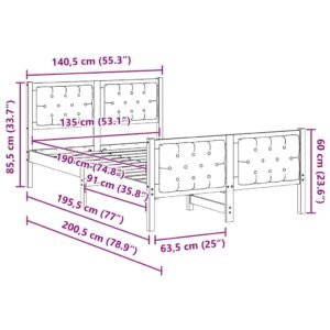 Bed Frame with Headboard Dark Grey 135 x 190 cm Solid Pine Wood