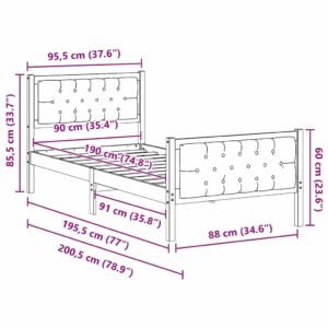 Bed Frame with Headboard Dark Grey 90 x 190 cm Solid Pine Wood