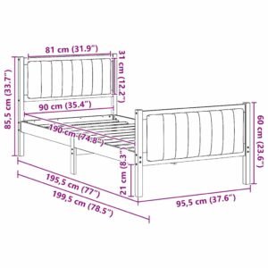 Bed frame Brown and dark grey 90 x 190 cm Solid pine wood