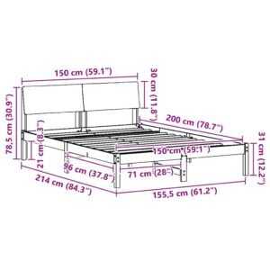 Bed frame Brown and dark grey 150 x 200 cm Solid pine wood
