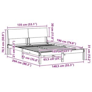 Bed frame Brown and dark grey 135 x 190 cm Solid pine wood