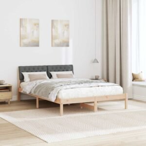 Bed frame Brown and dark grey 135 x 190 cm Solid pine wood