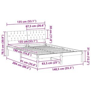 Bed frame Brown and dark grey 135 x 190 cm Solid pine wood