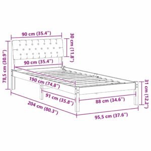 Bed frame Brown and dark grey 90 x 190 cm Solid pine wood