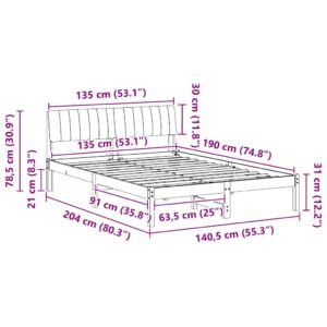 Bed frame Brown and dark grey 135 x 190 cm Solid pine wood