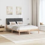Bed Frame with Upholstered Headboard Brown 135 x 190 cm