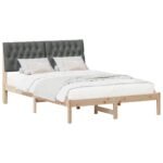 Bed Frame with Upholstered Headboard Brown 135 x 190 cm