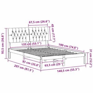 Bed Frame with Upholstered Headboard Brown 135 x 190 cm