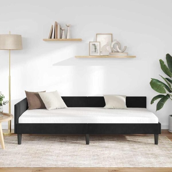 Corner Bed Frame with Headboard Black 90 cm x 190 cm Velvet