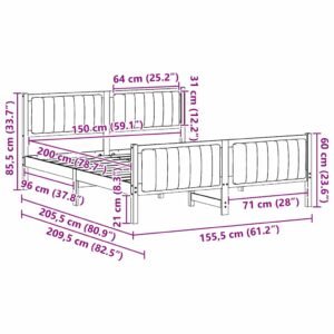 Bed frame Brown and dark grey 150 x 200 cm Solid pine wood