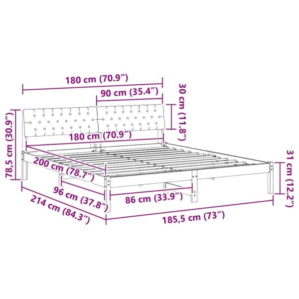 Bed frame Brown and dark grey 180 x 200 cm Solid pine wood