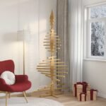 Wooden Christmas Tree with Stand Brown 210 cm Solid pine wood