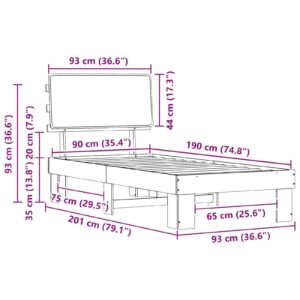 Bed Frame with Upholstered Headboard Dark Grey 90 x 190 cm