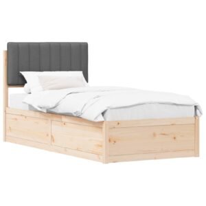 Bed Frame with Upholstered Headboard Dark Grey 90 x 190 cm