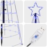 LED Christmas Tree with Ground Spikes Blue 250 cm Iron