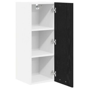 Hanging Cabinet with Door Black Oak and White 30 x 31 x 80 cm