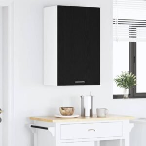 Hanging Cabinet with Door Black Oak and White 50 x 31 x 80 cm