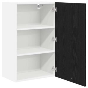Hanging Cabinet with Door Black Oak and White 50 x 31 x 80 cm