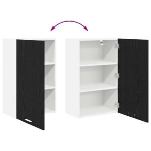 Hanging Cabinet with Door Black Oak and White 50 x 31 x 80 cm