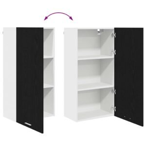 Hanging Cabinet with Door Black Oak and White 50 x 31 x 100 cm