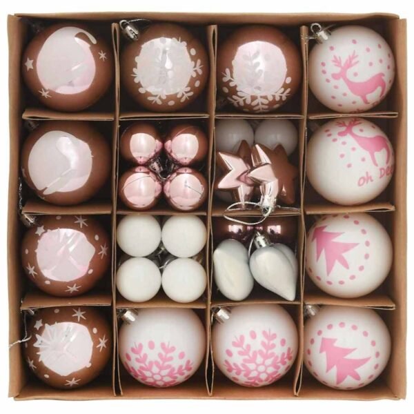 Christmas Bauble Set 40 pcs White and Pink Plastic