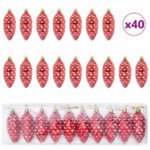 Christmas Pine Cone Ball 40 pcs Red Plastic