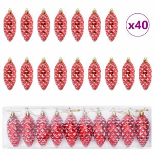 Christmas Pine Cone Ball 40 pcs Red Plastic