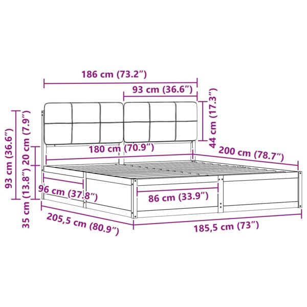 Bed Frame with Upholstered Headboard Dark Grey 180 x 200 cm