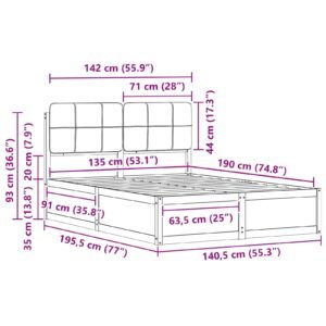 Bed Frame with Upholstered Headboard Dark Grey 135 x 190 cm