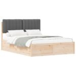 Bed Frame with Upholstered Headboard Dark Grey 135 x 190 cm