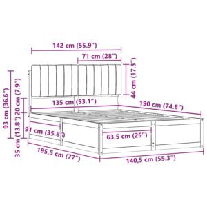 Bed Frame with Upholstered Headboard Dark Grey 135 x 190 cm