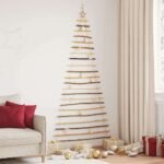 Christmas Tree with 130 LEDs Natural 210 cm Solid Ash wood