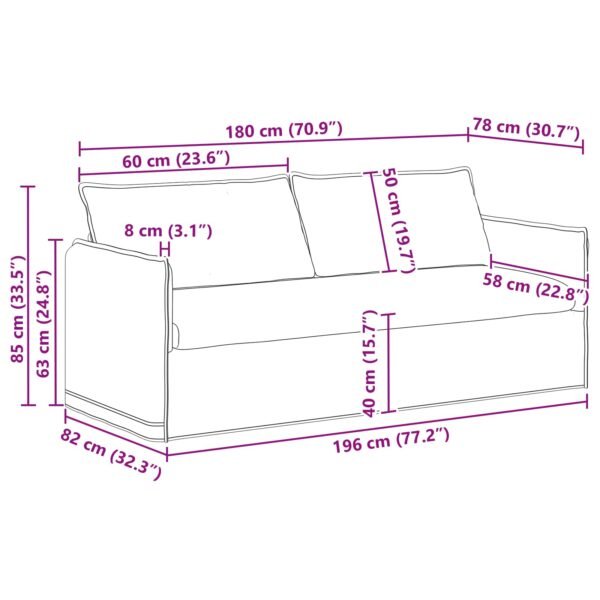 Sofa Black 196 x 82 x 85 cm Fabric