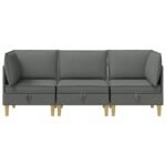 Living Room Furniture Set with Cushion 3 pcs Dark Grey Fabric