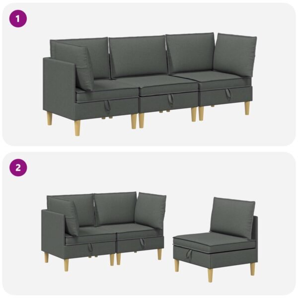 Living Room Furniture Set with Cushion 3 pcs Dark Grey Fabric