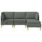 Living Room Furniture Set with Cushion 4 pcs Dark Grey Fabric
