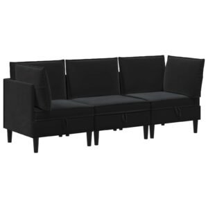 Living Room Furniture Set with Cushion 3 pcs Black Velvet